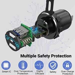 56W USB C Car Charger Socket, Ouffun Aluminum Metal 12V/24V Multiple USB Outlet PD 20W USB-C and Dual QC3.0 Ports with Power Switch Car USB Port 12V Socket for Car RV Boat Marine Truck Golf Motorcycle