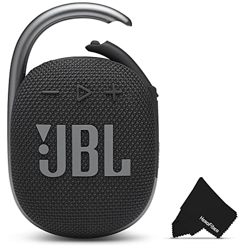 JBL Clip 4 Shower Speaker | Waterproof Bluetooth Speaker | Includes JBL Clip 4 Bluetooth Portable Speaker and Mircofiber Cloth | Mini Bluetooth Speaker, Beach | Black