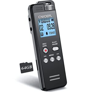 72gb digital voice recorder 1536kbps 5148h recording capacity 24h for recording 45h for playback, upgraded voice activated recorder for lectures meetings with playback and line in/noise reduction