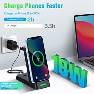 Charging Station for Multiple Devices Apple, 3 in 1 Fast Charging Station Dock Stand with Adapter for iPhone14 Pro Max/13/12/11/X/8/7 & Airpods, Wireless Charger for Apple Watch Ultra/8/7/6/SE/5/4/3/2