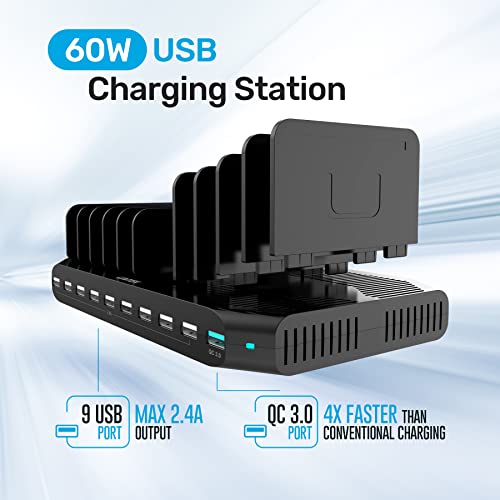 Unitek Fast Charging Station with Quick Charge 3.0, Multi USB Charger Station for Multiple Devices, iPhone, iPad, Tablet, Kindle-Black(UL Certified)