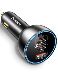 160w usb c car charger, baseus pd3.0 qc5.0 pps 45w 3 ports super fast charging type c car phone charger adapter for iphone 14 13 12 11 pro max samsung galaxy s22/s21 ultra/tab s8 ipad macbook laptop