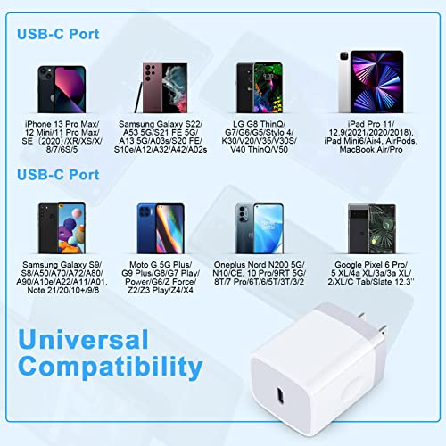 USB C Fast Charger Box for Samsung Galaxy A14 5G/A13 5G/A23 5G/A54/S21 FE/A03s/A53/A34/S23/Z Fold4/Z Flip4/S22,Pixel 7/6,iPhone 14/13 Pro Max/12/SE/11/XR,20W USB Type C Charger Block Wall Adapter Plug