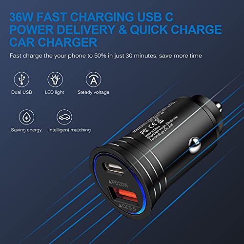 USB C Car Charger, 38W Fast Charge Car Charger Adapter PD&QC 3.0 Dual Port Cigarette Lighter USB Plug for iPhone 14 13 12 11 Pro Max/Mini SE 10 XR XS X 8,Samsung Galaxy S23 S22 S21 S20 S10 S9 A13 A32