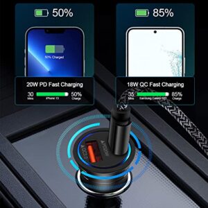 USB C Car Charger, 38W Fast Charge Car Charger Adapter PD&QC 3.0 Dual Port Cigarette Lighter USB Plug for iPhone 14 13 12 11 Pro Max/Mini SE 10 XR XS X 8,Samsung Galaxy S23 S22 S21 S20 S10 S9 A13 A32