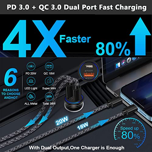 USB C Car Charger, 38W Fast Charge Car Charger Adapter PD&QC 3.0 Dual Port Cigarette Lighter USB Plug for iPhone 14 13 12 11 Pro Max/Mini SE 10 XR XS X 8,Samsung Galaxy S23 S22 S21 S20 S10 S9 A13 A32