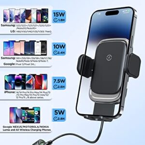 Wireless Car Charger Mount, 15W Full Auto-Clamping Fast Charging Air Vent Dash Windshield Phone Car Holder for iPhone 14 Pro/13 Pro/ 12/11/Xr/8, Samsung S23/S22/S21/Note 20(with QC 3.0 Car Charger)