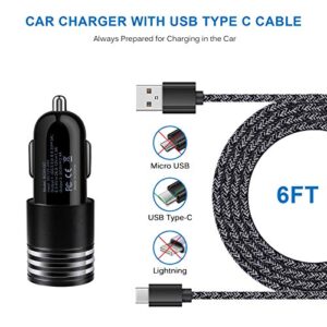 Type C Charger Fast Charger for Samsung Galaxy S23 S22 S21 S20 A53 A13 A12 A32 A52 A51,LG Stylo 6 5,Moto G Pure/G Power/G Stylus/G Play,Quick Charge 3.0 Car Charger Wall Adapter +3FT 6FT USB C Cable