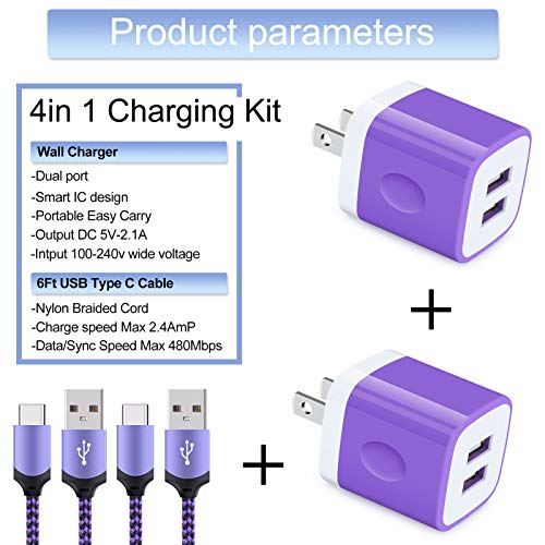 USB C Wall Charger Fast for Samsung Galaxy S23 S23 Ultra S23+ S22 S21+ S21 FE/Plus/Ultra S20 5G Note 22/20 Ultra/20 S10e A52 A72 A51 A71 A14 A11 A20,2.1A Dual Charging Block Cube 6ft USB Type C Cable