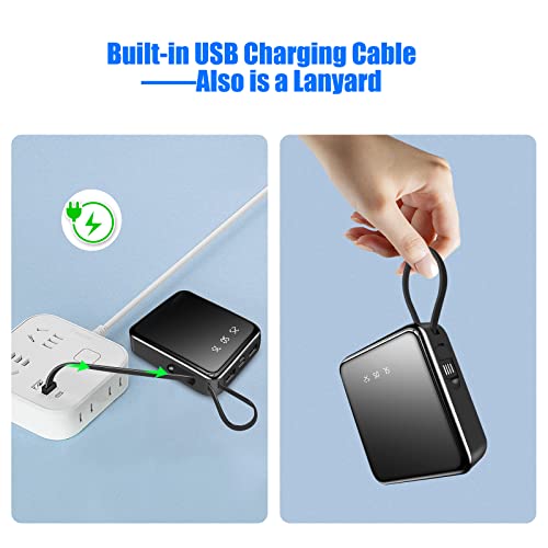 Portable Charger Power Bank 20000mAh - Portable Phone Charger with 4 Built-in Cables & Lanyard 2in1, LED Display External Battery Pack with 5 Outputs & 3 Inputs, Compatible with iPhone, Samsung etc.