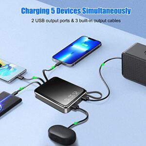 Portable Charger Power Bank 20000mAh - Portable Phone Charger with 4 Built-in Cables & Lanyard 2in1, LED Display External Battery Pack with 5 Outputs & 3 Inputs, Compatible with iPhone, Samsung etc.