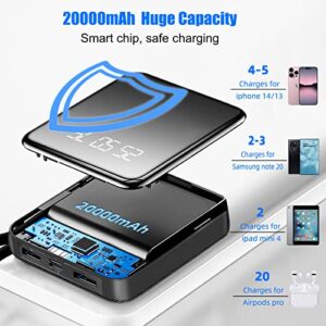 Portable Charger Power Bank 20000mAh - Portable Phone Charger with 4 Built-in Cables & Lanyard 2in1, LED Display External Battery Pack with 5 Outputs & 3 Inputs, Compatible with iPhone, Samsung etc.