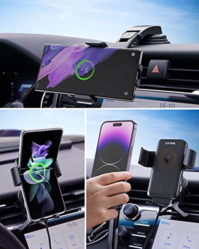 JOYVEVA Wireless Car Charger, Auto Alignment Auto Clamping Car Charging Mount for iPhone14/14 Pro Max/13/13 Pro/12/12 Pro/11/10/8, Vent Dashboard Car Phone Holder for Galaxy S23/S23+/S23Ultra/Flip4/3