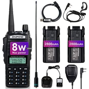 baofeng uv-82 high power baofeng radio ham radio handheld walkie talkies with earpiece, extra 2800mah battery hand speaker mic long antenna and programming cable full kits(1 pack-black)