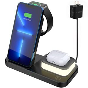 FASLY Wireless Charger for iPhone 14/13/Pro/Mini/Max/12/11/XS/XR/X/8 /Samsung, 3 in 1 Charging Station Dock Stand with Night Light for Apple iwatch 8/Ultra/7/SE/6/5/4/3/2, AirPods 3/2/Pro (Black)