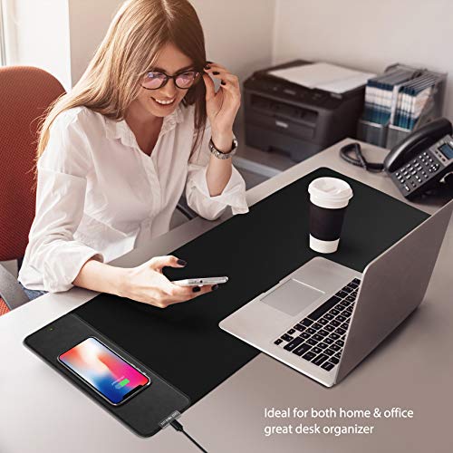 Office Mouse Pad with Wireless Charger, Gaming Mouse Pad Wireless Charging, 10W for iPhone 14/13/12/11/X/8 Series, 32" x 12" Large Mouse Pad with Wireless Charger for MacBook, PC, Laptop, Desk