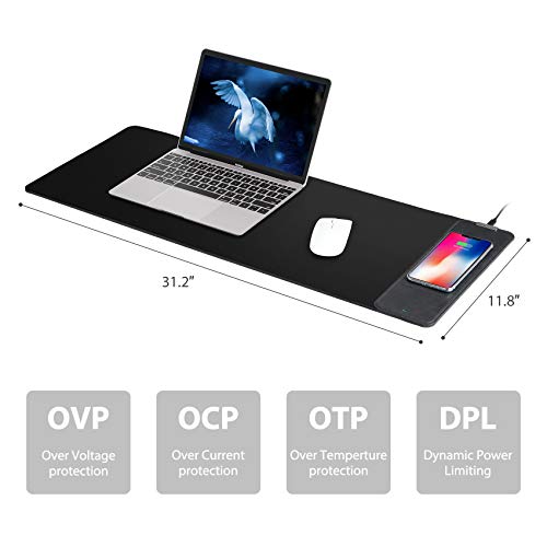 Office Mouse Pad with Wireless Charger, Gaming Mouse Pad Wireless Charging, 10W for iPhone 14/13/12/11/X/8 Series, 32" x 12" Large Mouse Pad with Wireless Charger for MacBook, PC, Laptop, Desk