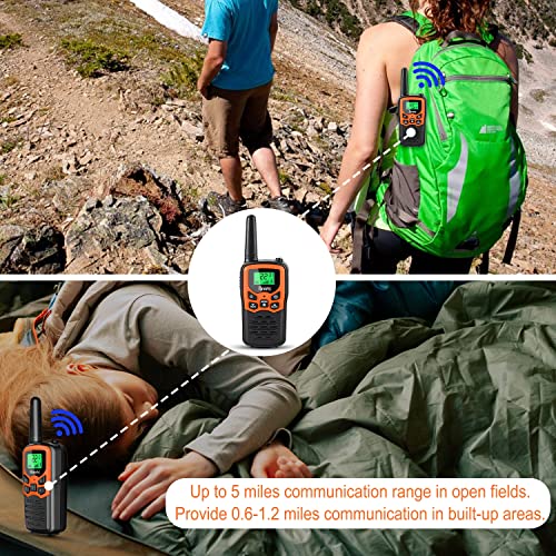 Walkie Talkies RV-7 with 22 FRS Channels, Rivins Walkie Talkies Long Range for Adults with LED Flashlight VOX Scan LCD Display, Handheld Walkie Talkie for Hiking Camping Trip (Orange 4 Pack)