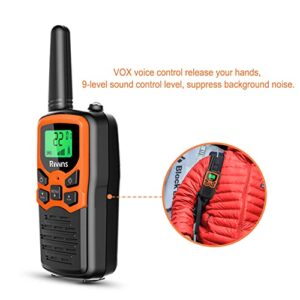 Walkie Talkies RV-7 with 22 FRS Channels, Rivins Walkie Talkies Long Range for Adults with LED Flashlight VOX Scan LCD Display, Handheld Walkie Talkie for Hiking Camping Trip (Orange 4 Pack)