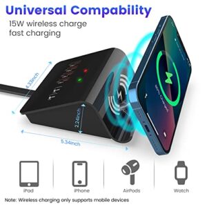 Solopen USB Charging Station,100W 7 Port Multiple Charging Station with 2 USB C PD Port,4 USB A Port,Wireless Charger,USB Charging Hub for Samsung iPad iPhone 13 14