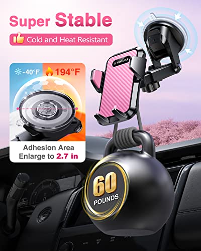 VANMASS Universal Car Phone Mount,【Patent & Safety Certs】 Upgraded Handsfree Dashboard Stand, Phone Holder for Car Windshield Vent, Compatible iPhone 14 13 12 11 Pro Max Xs XR X, Galaxy (Pink)