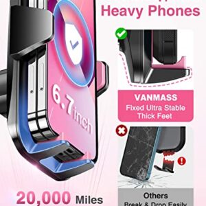 VANMASS Universal Car Phone Mount,【Patent & Safety Certs】 Upgraded Handsfree Dashboard Stand, Phone Holder for Car Windshield Vent, Compatible iPhone 14 13 12 11 Pro Max Xs XR X, Galaxy (Pink)