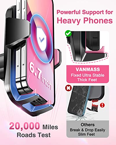 VANMASS Universal Car Phone Mount,【Patent & Safety Certs】 Upgraded Handsfree Dashboard Stand, Phone Holder for Car Windshield Vent, Compatible iPhone 14 13 12 11 Pro Max Xs XR X, Galaxy (Pink)