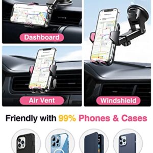 VANMASS Universal Car Phone Mount,【Patent & Safety Certs】 Upgraded Handsfree Dashboard Stand, Phone Holder for Car Windshield Vent, Compatible iPhone 14 13 12 11 Pro Max Xs XR X, Galaxy (Pink)