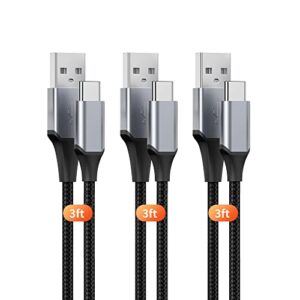 usb c cables (3pack,3ft), 3a type c cable fast charging cable usb-c charging cord compatible with samsung galaxy s10 s9 s8, power bank, and other type c devices-black