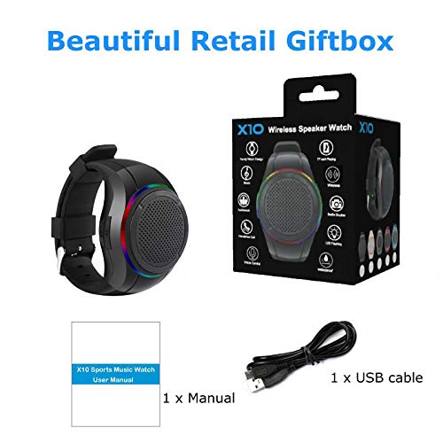 Frewico X10 Wearable,Portable Bluetooth Speaker Watch,Cear Call Speakerphone,IPX5 Waterproof,TWS,SD Card Slot(Black)