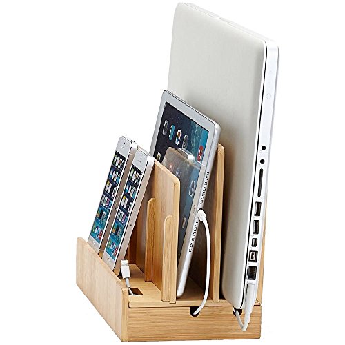 Great Useful Stuff G.U.S. Multi-Device Charging Station Dock & Organizer - Multiple Finishes Available. for Laptops, Tablets, and Phones - Strong Build, Eco-Friendly Bamboo