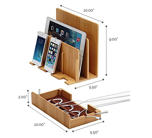 Great Useful Stuff G.U.S. Multi-Device Charging Station Dock & Organizer - Multiple Finishes Available. for Laptops, Tablets, and Phones - Strong Build, Eco-Friendly Bamboo