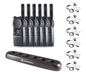 6 pack of motorola cls1410 walkie talkie radios with headsets & 6-bank charger