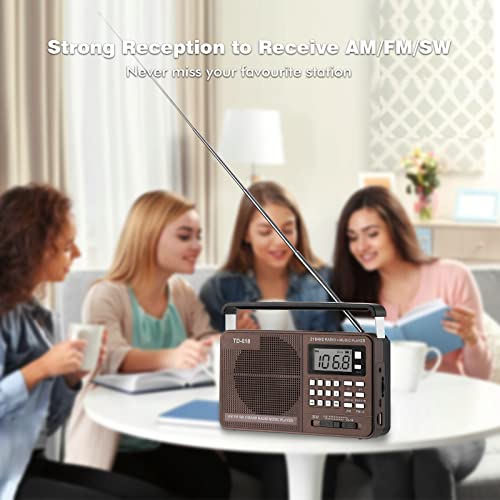 Portable AM FM SW Radio with Best Reception, LCD Display, Support USB Flash Drive and TF Card, AC Charge and Rechargeable Battery Power Transistor Shortwave Radio with Big Speaker and Earphone Jack