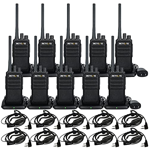 Retevis RT17 Walkie-Talkies for Adults Long Range,Portable 2 Way Radio with Earpiece and Mic,Rechargeable Two Way Radios with USB Charging Base, for Industrial Jobsite Restaurant Commercial(10 Pack)