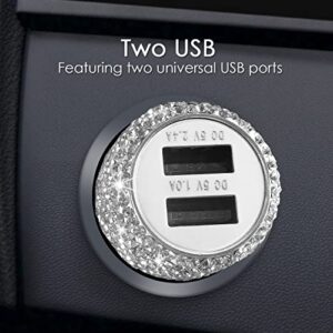 Sparkle Drive with Our Valentine's Day Special: Dual USB Bling Car Charger with Rhinestone Decor, Emergency Hammer & Nylon Braided Cable for iPhone, iPad, Samsung - Fast Charging Decor Gift for Women