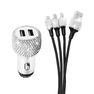 Sparkle Drive with Our Valentine's Day Special: Dual USB Bling Car Charger with Rhinestone Decor, Emergency Hammer & Nylon Braided Cable for iPhone, iPad, Samsung - Fast Charging Decor Gift for Women