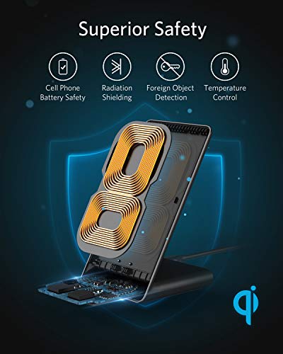 Anker Wireless Charger, 313 Wireless Charger (Stand), 10W Max Qi-Certified Fast Charging iPhone 14/14 Pro/14 Pro Max/13/13 Pro Max, Galaxy S20, S10, S9 (No AC Adapter)