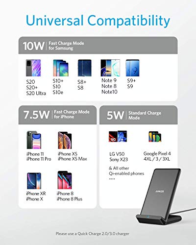 Anker Wireless Charger, 313 Wireless Charger (Stand), 10W Max Qi-Certified Fast Charging iPhone 14/14 Pro/14 Pro Max/13/13 Pro Max, Galaxy S20, S10, S9 (No AC Adapter)