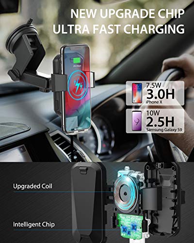 Wireless Car Charger, CHGeek 15W Fast Charging Auto Clamping Car Mount Phone Holder fit for iPhone 14 13 12 11 Pro Max Xs MAX XS XR X 8+, Samsung Galaxy S23 Ultra S22 S21 S20 10+ S9+ Note 9, etc