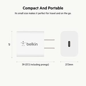 Belkin 20 Watt USB C Wall Charger - USB Type C Charger Fast Charging for Apple iPhone 14, 14 Pro, 14 Pro Max, 13, 13 Pro, 13 Pro Max, Galaxy S21 Ultra, iPad, AirPods & More - USBC Charger (1-Pack)