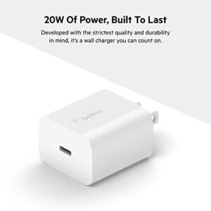 Belkin 20 Watt USB C Wall Charger - USB Type C Charger Fast Charging for Apple iPhone 14, 14 Pro, 14 Pro Max, 13, 13 Pro, 13 Pro Max, Galaxy S21 Ultra, iPad, AirPods & More - USBC Charger (1-Pack)