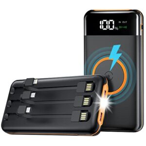 uyayohu portable-charger-power-bank – 40000mah power bank built in out/input cables 10w wireless charger and flashlight 5v3.1a quick charge compatible with smart devices and cell phones