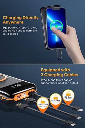 UYAYOHU Portable-Charger-Power-Bank - 40000mAh Power Bank Built in Out/Input Cables 10W Wireless Charger and Flashlight 5V3.1A Quick Charge Compatible with Smart Devices and Cell Phones