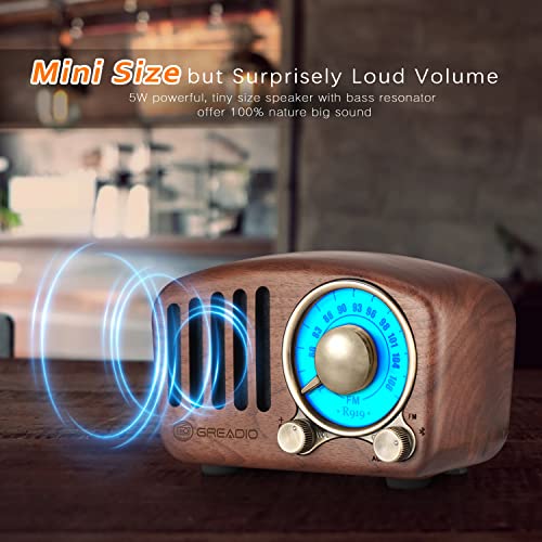 Vintage Radio Retro Bluetooth Speaker- Greadio Walnut Wooden FM Radio with Old Fashioned Classic Style, Strong Bass Enhancement, Loud Volume, Bluetooth 5.0 Wireless Connection, TF Card & MP3 Player