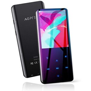 32gb mp3 player with bluetooth 5.0, agptek a19x 2.4″ curved screen portable music player with speaker lossless sound with fm radio, voice recorder, supports up to 128gb, black