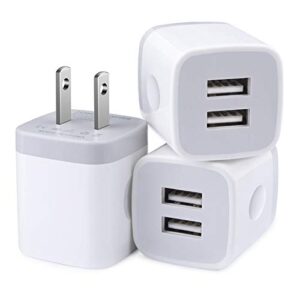 usb wall charger, charger block, double usb fast charging cube block charger box, 2.1a phone charger power adapter 3 pack for iphone 14 13 12 11 pro max xs xr x 8 7 6s samsung galaxy s23 a14 note 20