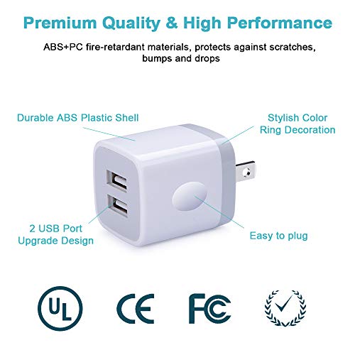 USB Wall Charger, Charger Block, Double USB Fast Charging Cube Block Charger Box, 2.1A Phone Charger Power Adapter 3 Pack for iPhone 14 13 12 11 Pro Max XS XR X 8 7 6S Samsung Galaxy S23 A14 Note 20