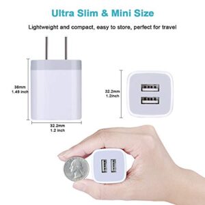 USB Wall Charger, Charger Block, Double USB Fast Charging Cube Block Charger Box, 2.1A Phone Charger Power Adapter 3 Pack for iPhone 14 13 12 11 Pro Max XS XR X 8 7 6S Samsung Galaxy S23 A14 Note 20