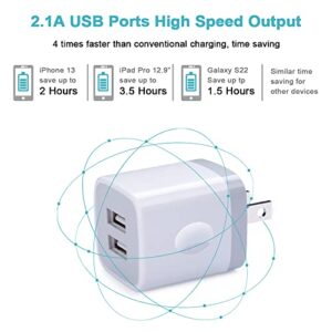 USB Wall Charger, Charger Block, Double USB Fast Charging Cube Block Charger Box, 2.1A Phone Charger Power Adapter 3 Pack for iPhone 14 13 12 11 Pro Max XS XR X 8 7 6S Samsung Galaxy S23 A14 Note 20